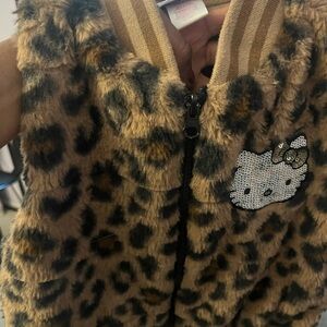 Leopard Print Faux Fur Kids Vest with Sequin Kitty Patch